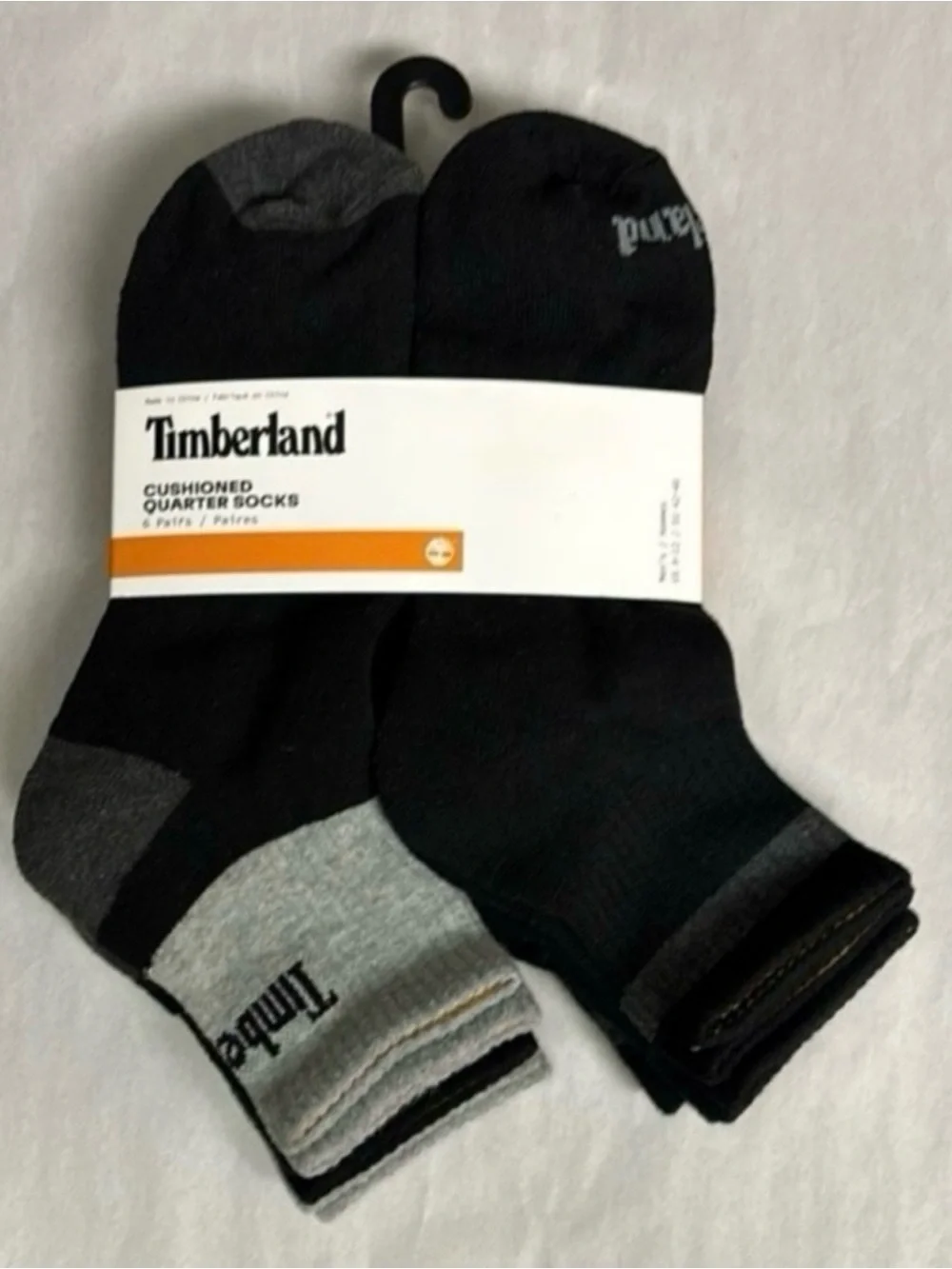 New Timberland Socks 6 Pair Men’s Black & Gray Cushioned Quarter Socks Casual